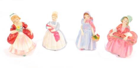 Four Royal Doulton porcelain figures, modelled as Wendy HN2109, Bo-Peep HN1811, Valerie HN2107, and The Rag Doll HN2142.