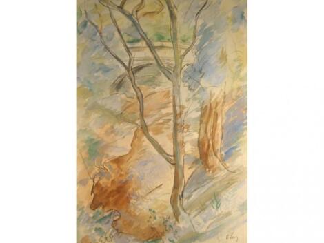 Exxx Levy. River landscape with trees