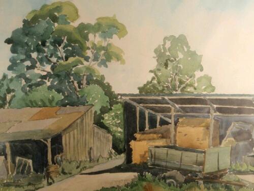 Watercolour of a farm-stead signed Rowling and a limited edition landscape print