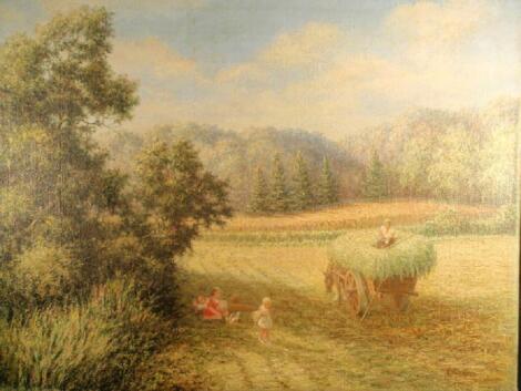 Ernest Costin. A haymaking scene with figures and cart