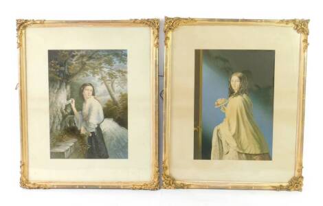 A pair of Baxter prints, The Lover's Letter Box, and The Bridesmaid, embossed marks, 53cm x 43cm.