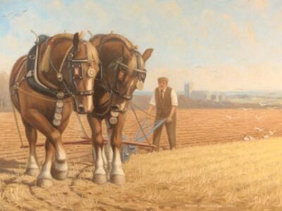 Robin Wheeldon. Plough horses and ploughman at work