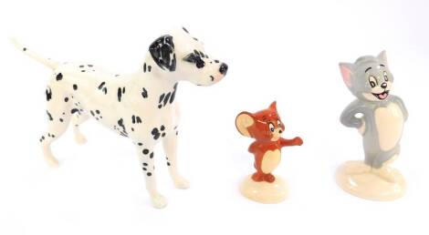 A Beswick pottery figure of an Arnoldene Dalmation, together with two Beswick figures modelled as Tom & Jerry, with certificates. (3)