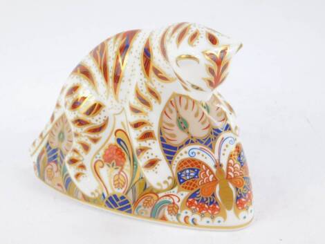 A Royal Crown Derby porcelain imari paperweight modelled as a Bengal tiger cub, c1995.