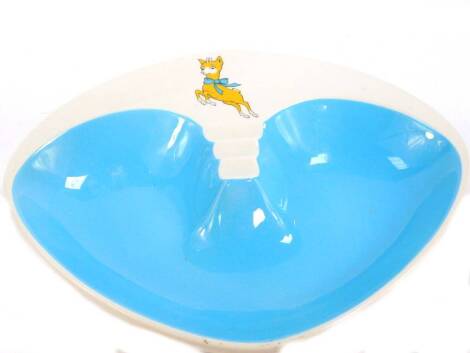 A Beswick pottery Babycham pub ashtray, turquoise blue and white glaze, printed mark, 28cm W.