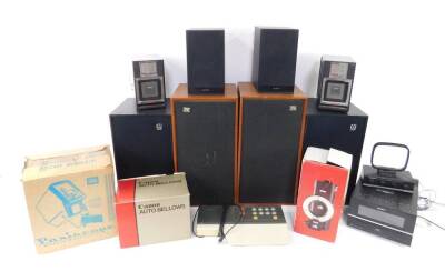 A pair of Wharfedale XP2 speakers, a pair of Wharfedale Linton II speakers, Sony speakers, audio and camera equipment. (qty)