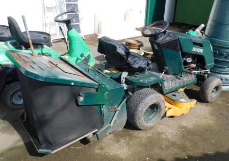 A Hayter ride-on lawn mower, H1538, 15hp Kohler petrol engine, 38" cutting deck, hand operated hydrostatic drive.