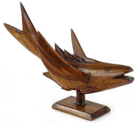 Tribal Art. A hardwood carved fish, a souvenir from Pitcairn Island from Gifford Christian, 32cm L.