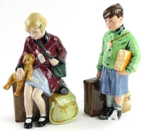 A Royal Doulton Limited Edition porcelain figure boy Evacuee, and The girl Evacuee. (boy figure AF)