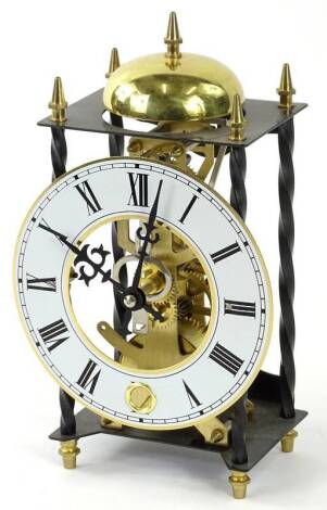 A modern steel and brass skeleton type clock, no makers label, 23cm H.