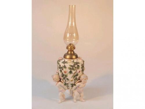 A Sitzendorf porcelain oil lamp