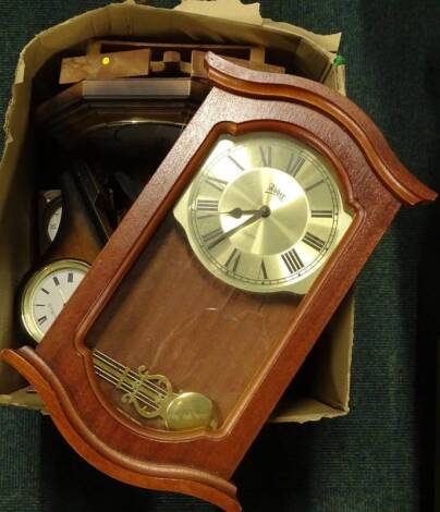 A collection of various wall and other clocks, to include a wooden cased example carved in the form of an oast house or windmill etc. Provenance: This timepiece formed part of Luke Jerram's installation Harrison's Garden, at The Ropewalk Gallery, Barton U