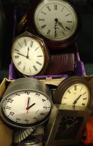 Various wall clocks, various makers and materials used. (2 boxes) Provenance: This timepiece formed part of Luke Jerram's installation Harrison's Garden, at The Ropewalk Gallery, Barton Upon Humber 2019