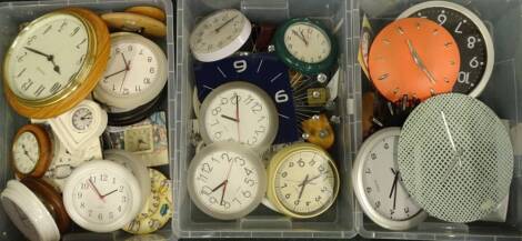 A large quantity of modern battery operated wall clocks. (3 boxes) Provenance: This timepiece formed part of Luke Jerram's installation Harrison's Garden, at The Ropewalk Gallery, Barton Upon Humber 2019.