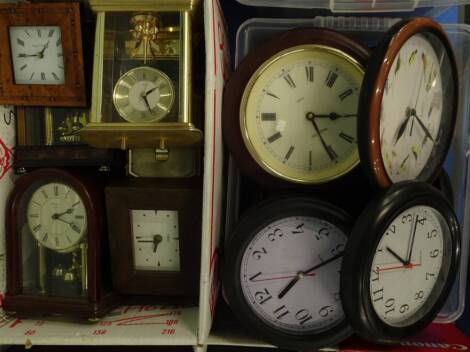 Various mainly battery operated mantel and wall clocks, to include Rapport, William Widdop etc. (2 boxes) Provenance: This timepiece formed part of Luke Jerram's installation Harrison's Garden, at The Ropewalk Gallery, Barton Upon Humber 2019.