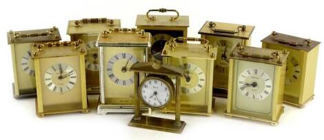 Various modern brass and brass effect carriage type clocks, to include Metamec, President etc. Provenance: This timepiece formed part of Luke Jerram's installation Harrison's Garden, at The Ropewalk Gallery, Barton Upon Humber 2019.