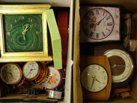 Various novelty wall and mantel clocks etc. (2 boxes) Provenance: This timepiece formed part of Luke Jerram's installation Harrison's Garden, at The Ropewalk Gallery, Barton Upon Humber 2019.