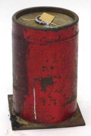 An unusual cylindrical column or floor safe, with chrome plated lid, steel base, with key, 30cm H, 19cm dia.