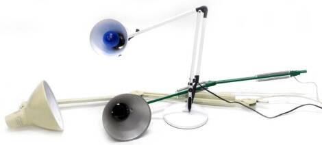 Various angle poise type lamps, to include two furniture mounted examples etc.