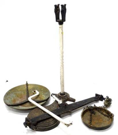 A set of wrought iron and brass scales etc.