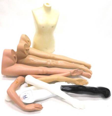 Various mannequin parts, to include legs, arms, torso etc.