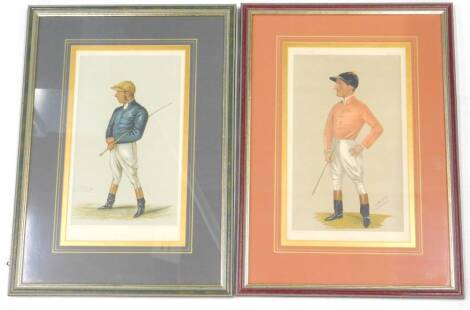 After Spy. James Woodburn and the Demon, Victorian Vanity Fair prints of jockeys, a pair, 36cm x 20cm.