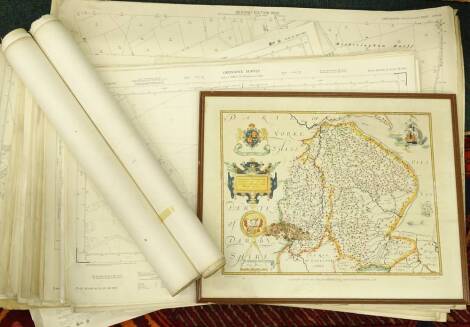 A quantity of mainly Lincolnshire Ordnance Survey maps, to include some early 20thC examples, and a reproduction framed map of Lincolnshire.