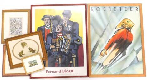 After Fernand Leger. A poster for the Modern Art Exhibition New York 1998, another poster titled Rocketeer, and various other prints. (6)