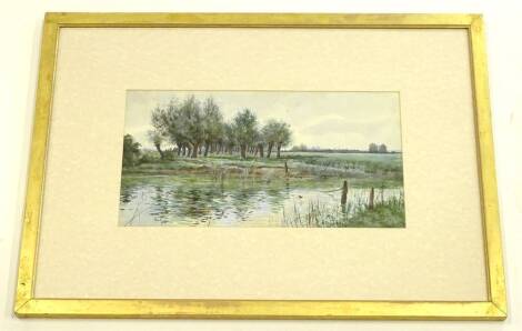 Robert Winchester Fraser (1848-1906). River landscape, watercolour, signed, 24cm x 44.5cm.