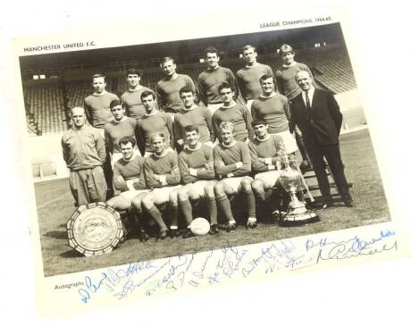 A Manchester United signed photograph, for the league champions 1964-65, various signatures.