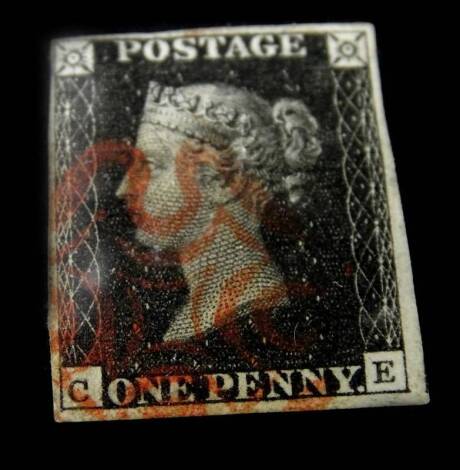 A Victorian penny black, note to reverse Plate 5.