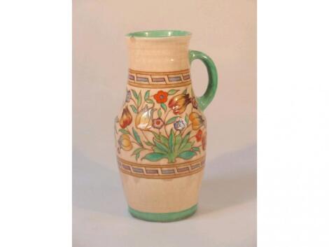 A Bursley ware Charlotte Rhead pottery single handled jug