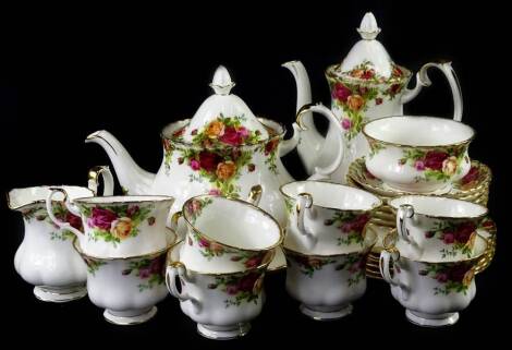 A Royal Albert Old Country Roses pattern part tea service, to include teapot and cover, hot water jug and cover.