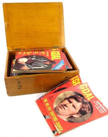 A quantity of issues of Goal magazine, mainly from the 1970's and a mahogany box.