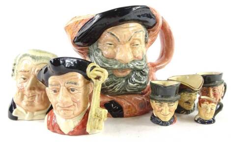 A collection of Royal Doulton character jugs, to include a large Falstaff.