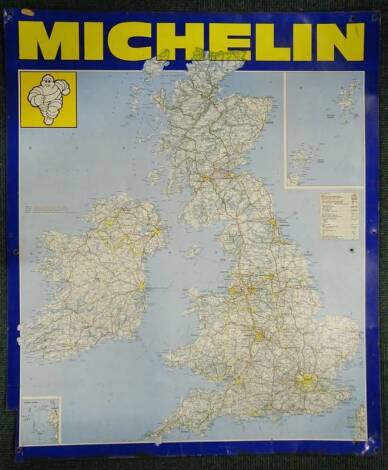 A Michelin metallic garage map, showing England and Ireland, 73cm W.