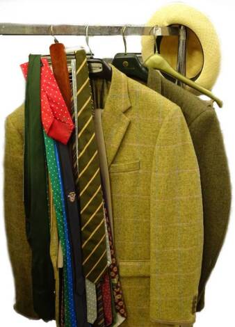 Two gents tweed jackets, trousers, ties etc. (a quantity)