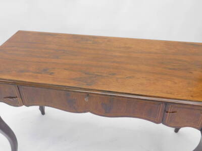 A 19thC Continental rosewood centre table, the rectangular top with a boxwood strung top, above a frieze drawer, on cabriole legs, 116cm W. - 2