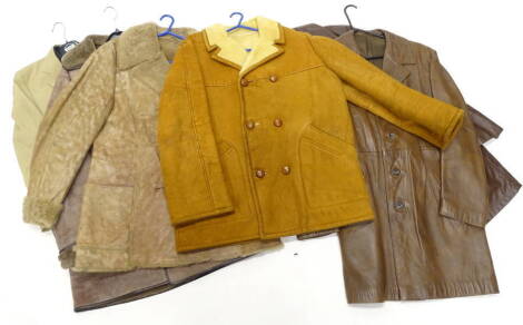 Six vintage gentleman's leather coats, to include two leather jackets, sheepskin etc.