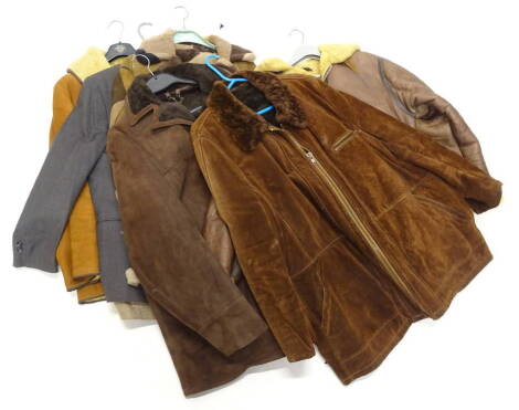 Five gentleman's leather sheepskin coats, and a suit jacket etc.