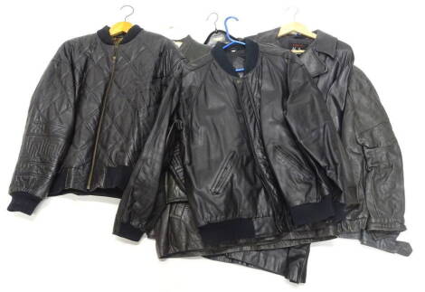 Various gentleman's vintage black leather jackets etc.