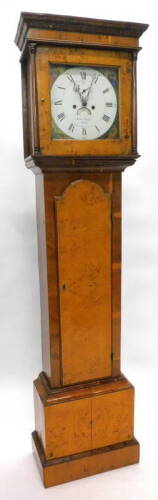 A longcase clock, the painted dial signed by Robert Clark of Hull, decorated with female figures to each spandrel, with eight day four pillar movement in associated yew veneered case, 202cm H.