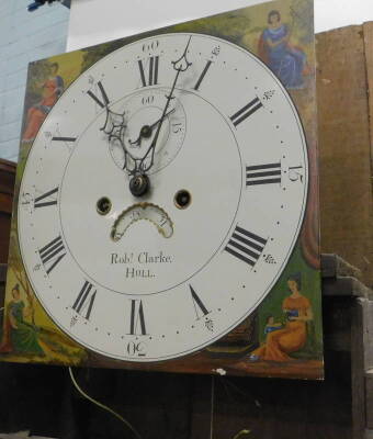 A longcase clock, the painted dial signed by Robert Clark of Hull, decorated with female figures to each spandrel, with eight day four pillar movement in associated yew veneered case, 202cm H. - 2