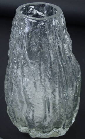 A mid 20thC Whitefriars vase, probably designed by Geoffrey Baxter with shaped body on shaped foot, unmarked, 26cm H.