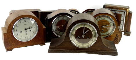 A collection of mainly oak cased mantel clocks and timepieces, to include some Art Deco examples, some by Smiths etc. (AF) Provenance: This timepiece formed part of Luke Jerram's installation Harrison's Garden, at The Ropewalk Gallery, Barton Upon Humber 