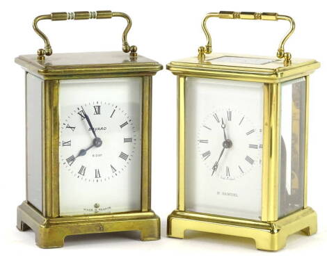 Two modern brass carriage clocks, one labelled for Bayard France, the other H Samuel, 14cm H.