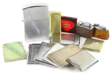 Various lighters or smoking related items, to include two oversized Zippo type pieces, cigarette cases combined with lighters, to include an example stamped M. Murdo.