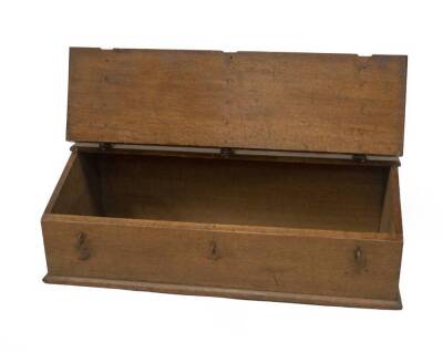 An early 18thC oak Bible box, with sloped top and three iron hinges, 32cm H, 95cm W, 40cm D. - 2