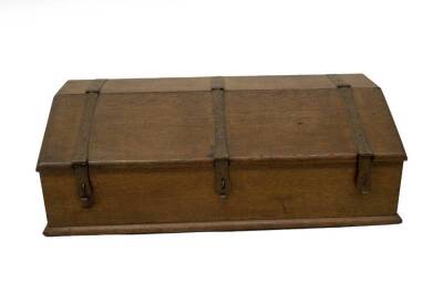 An early 18thC oak Bible box, with sloped top and three iron hinges, 32cm H, 95cm W, 40cm D. - 3