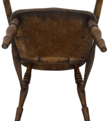 An early 19thC ash and elm high back Windsor chair, with Christmas tree splat, turned supports, burr seat and triple ringed turned forelegs, and H frame stretcher, 62cm W. - 4